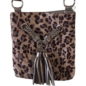 Bueno Leopard Print Crossbody Bag with Silver Tassels & Strap